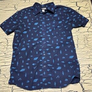 The North Face Blue Camping Graphics Short Sleeve Button Up Shirt Mens Size S